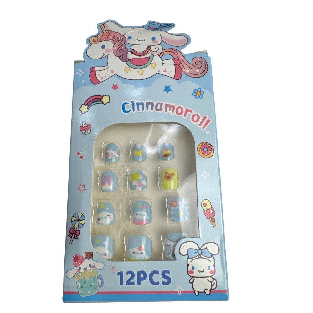 Sanrio Cinnamoroll Kids Press On Nails 12 Pc Cartoon Nail Set New in Box Cute